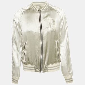Balmain Grey Satin Bomber Jacket L